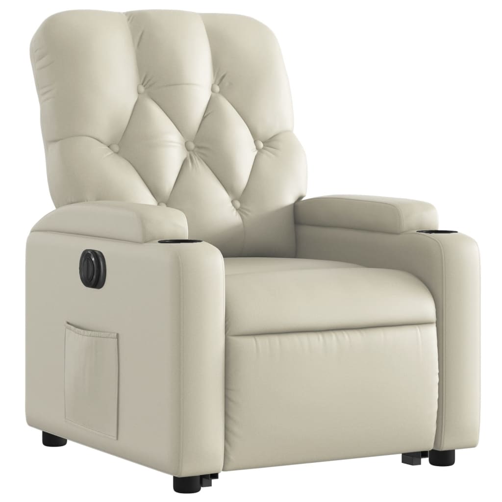 Fotoliu rabatabil electric cu ridicare, crem, piele ecologica — imaginea 3
