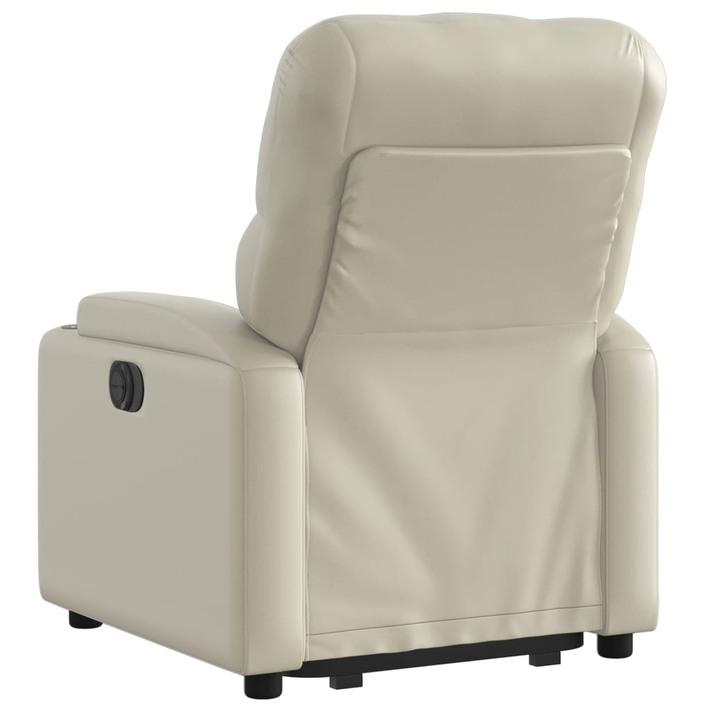 Fotoliu rabatabil electric cu ridicare, crem, piele ecologica — imaginea 4