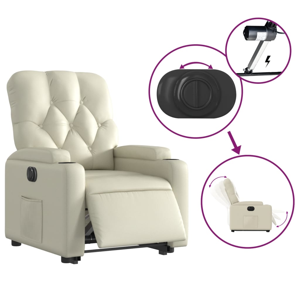 Fotoliu rabatabil electric cu ridicare, crem, piele ecologica — imaginea 5