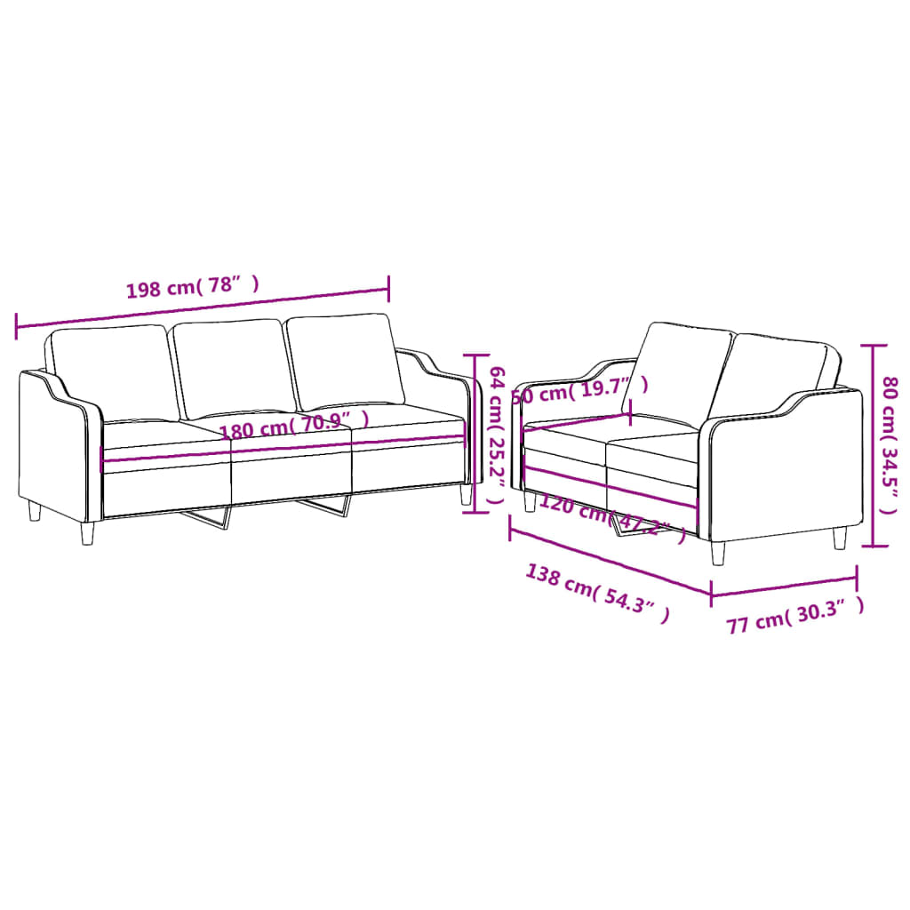 Set canapea cu perne, 2 piese, rosu vin, material textil — imaginea 6