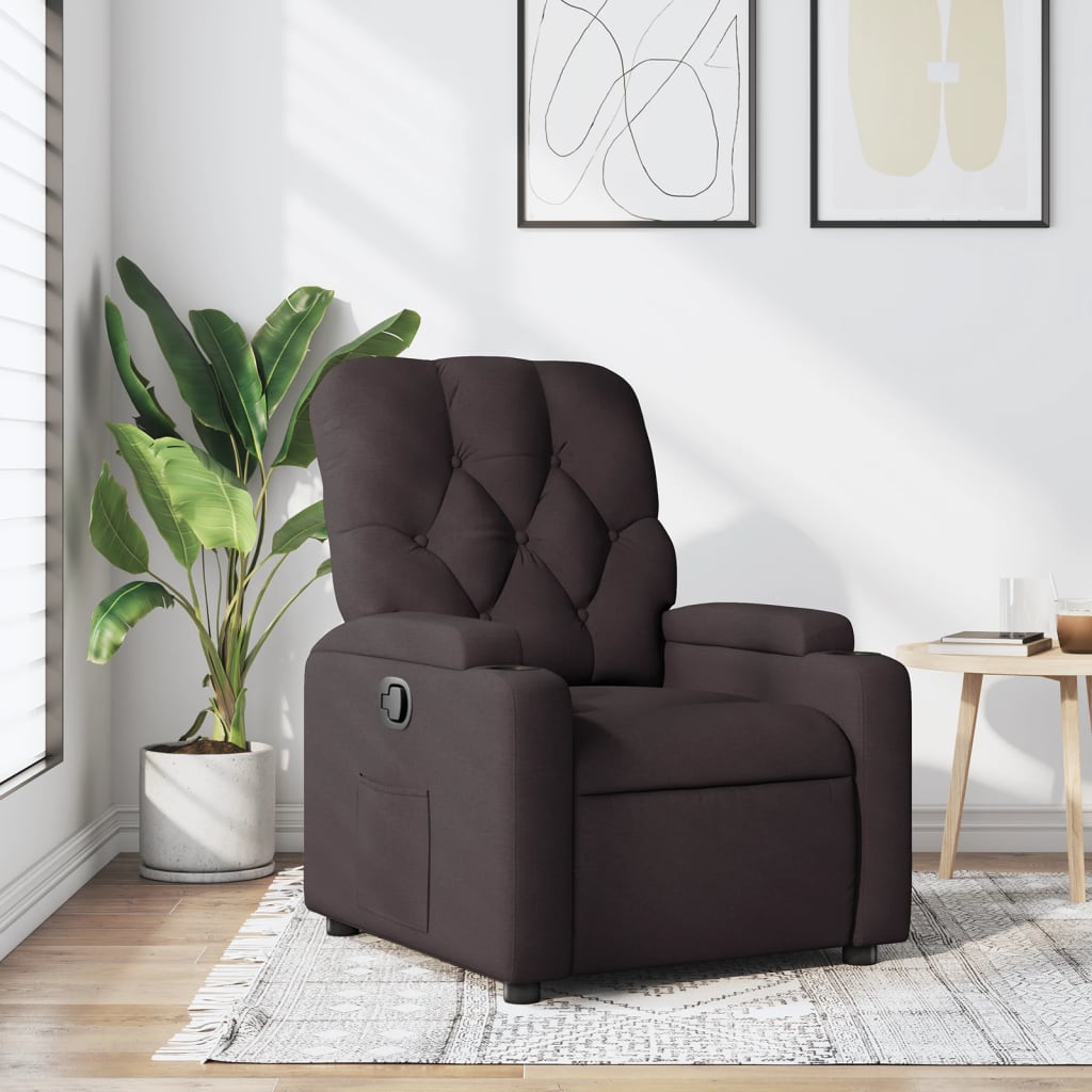 Fotoliu rabatabil, maro inchis, material textil — imaginea 2