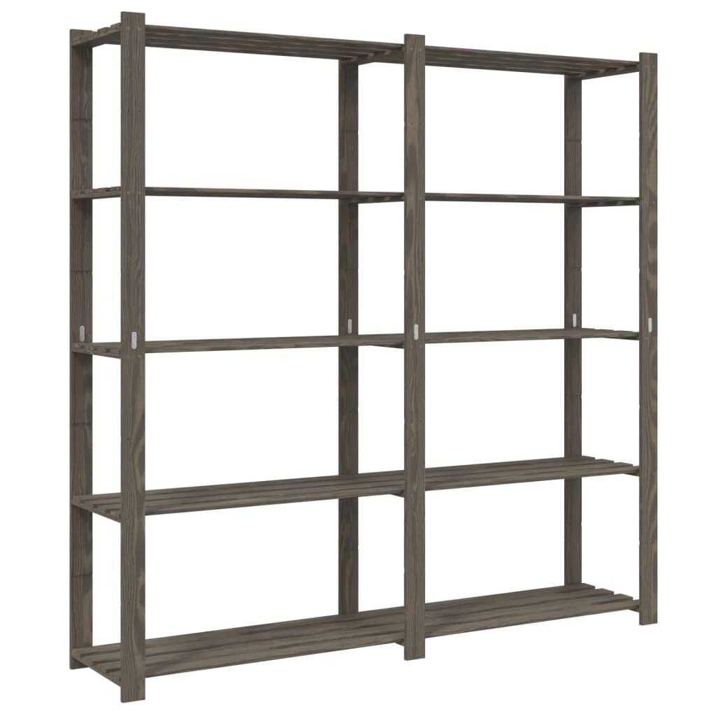 Suport depozitare 5 niveluri gri, 170x38x170 cm, lemn masiv pin