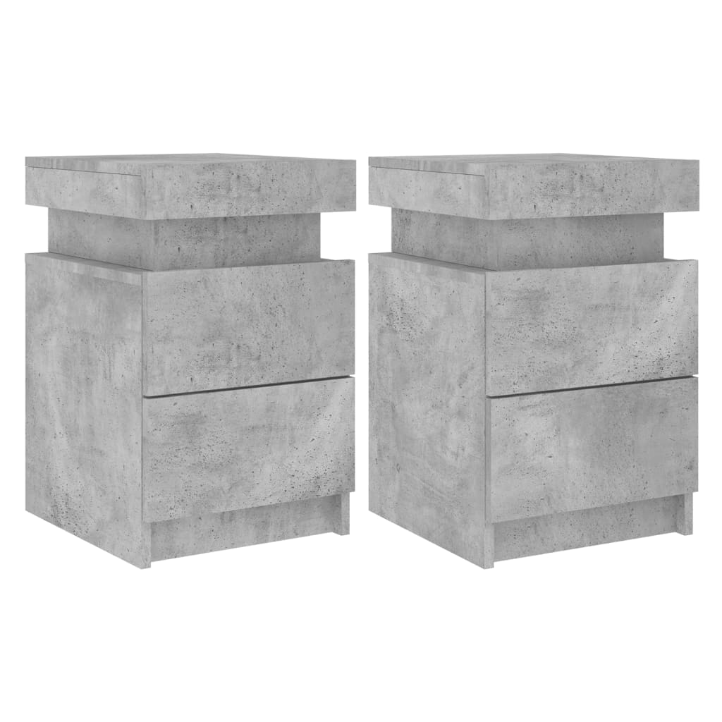 Noptiere cu lumini LED, 2 buc., gri beton, 35x39x55 cm