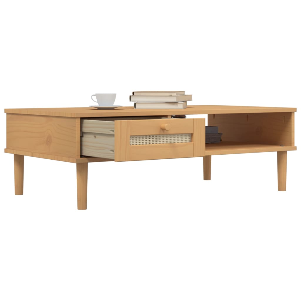 Masa de cafea SENJA aspect ratan maro 100x55x33 cm lemn masiv — imaginea 4