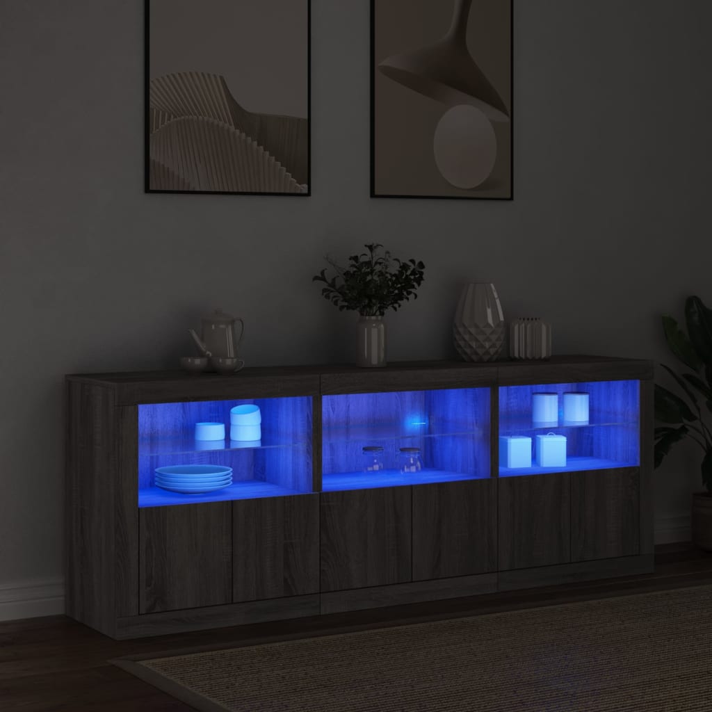 Servanta cu lumini LED, gri sonoma, 181,5x37x67 cm — imaginea 3