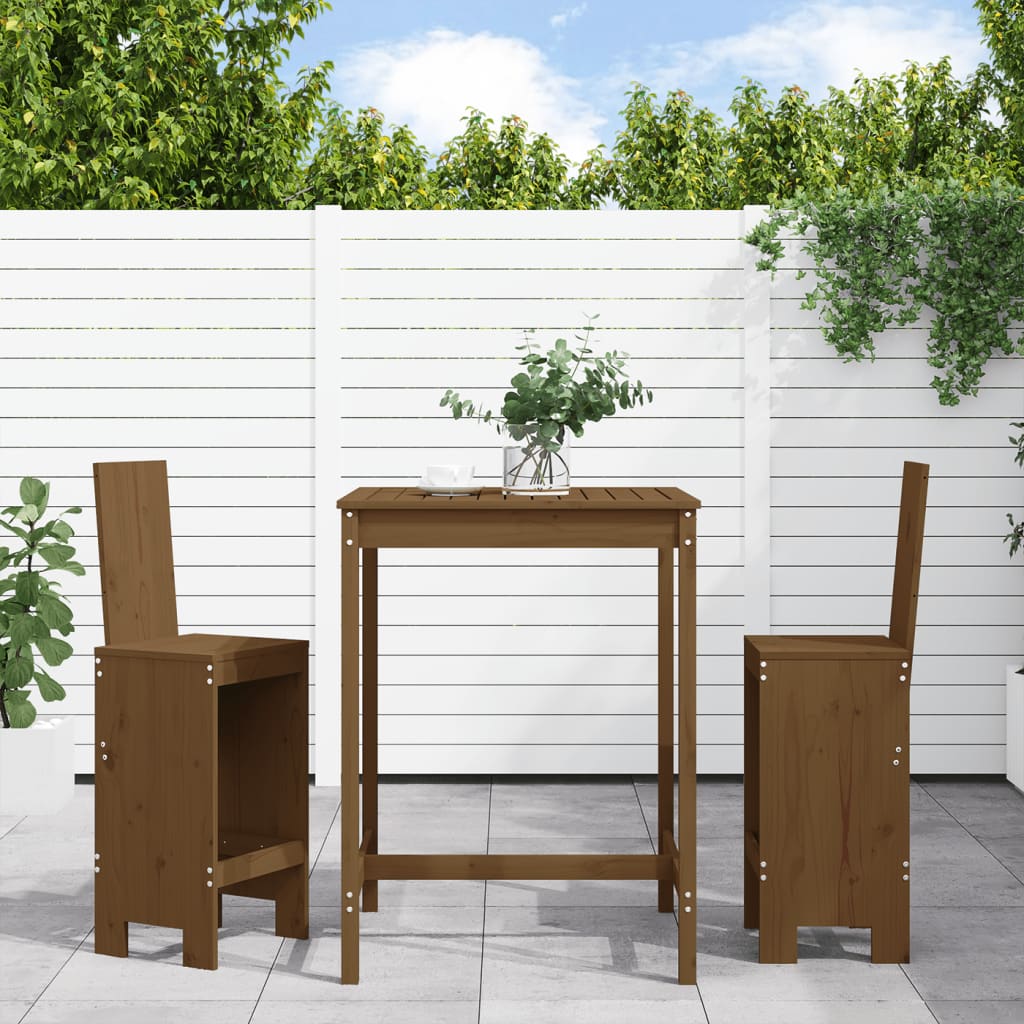 Set mobilier de bar, 3 piese, maro miere, lemn masiv de pin — imaginea 2