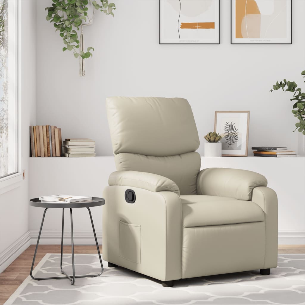 Fotoliu rabatabil, crem, piele ecologica — imaginea 2