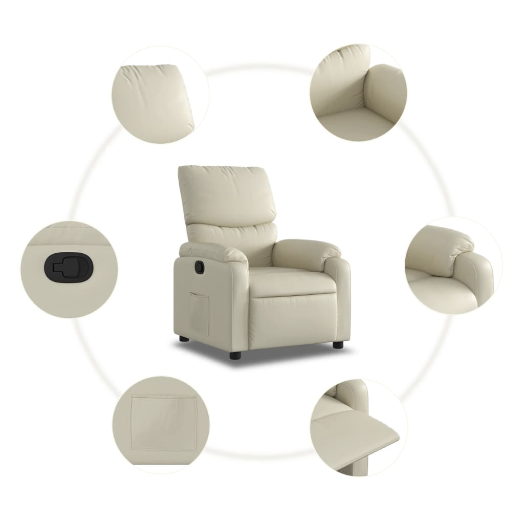 Fotoliu rabatabil, crem, piele ecologica — imaginea 7