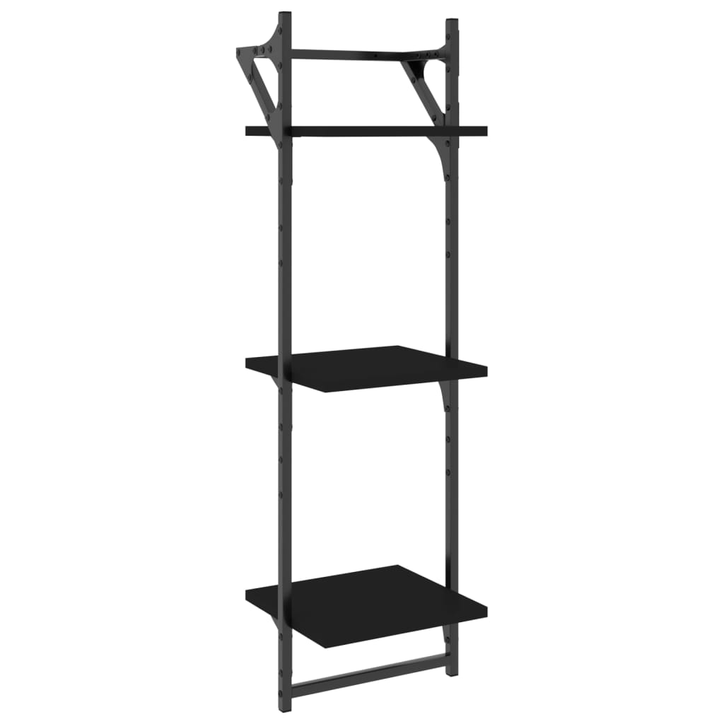 Rafturi perete 3 niveluri/bare 2 buc negru 30x25x100cm — imaginea 4