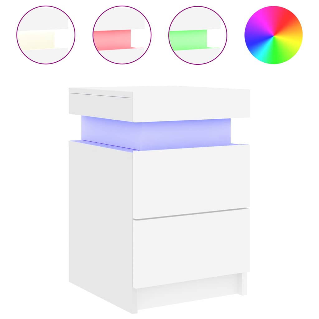 Noptiera cu lumini LED, alb, 35x39x55 cm