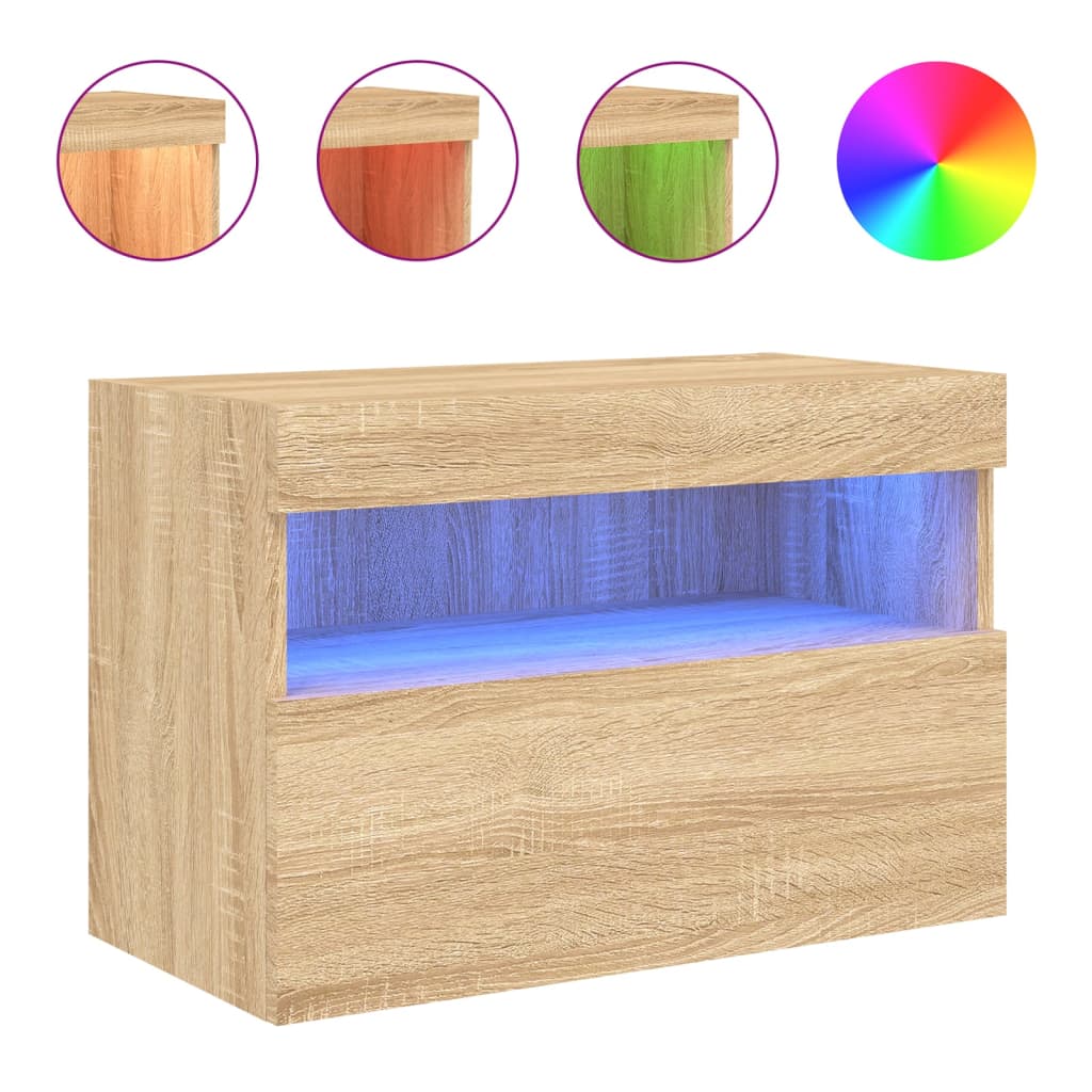 Comoda TV de perete cu lumini LED, stejar sonoma, 60x30x40 cm