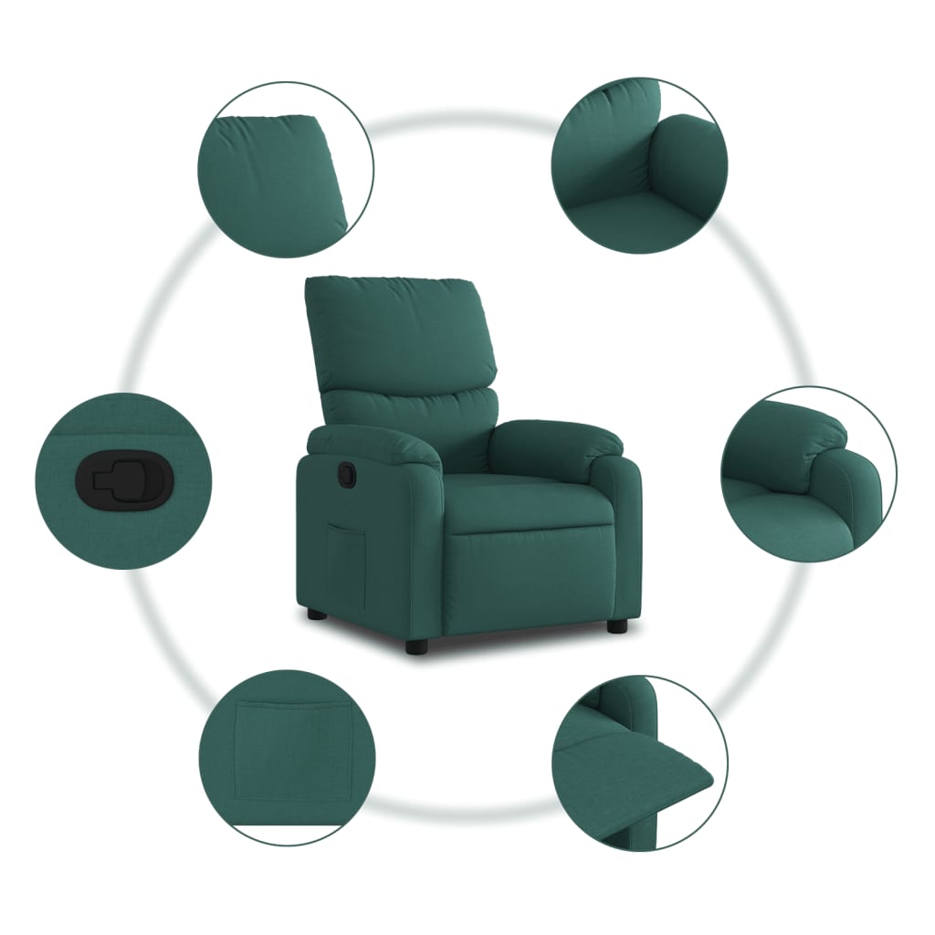Fotoliu rabatabil, verde inchis, material textil — imaginea 7