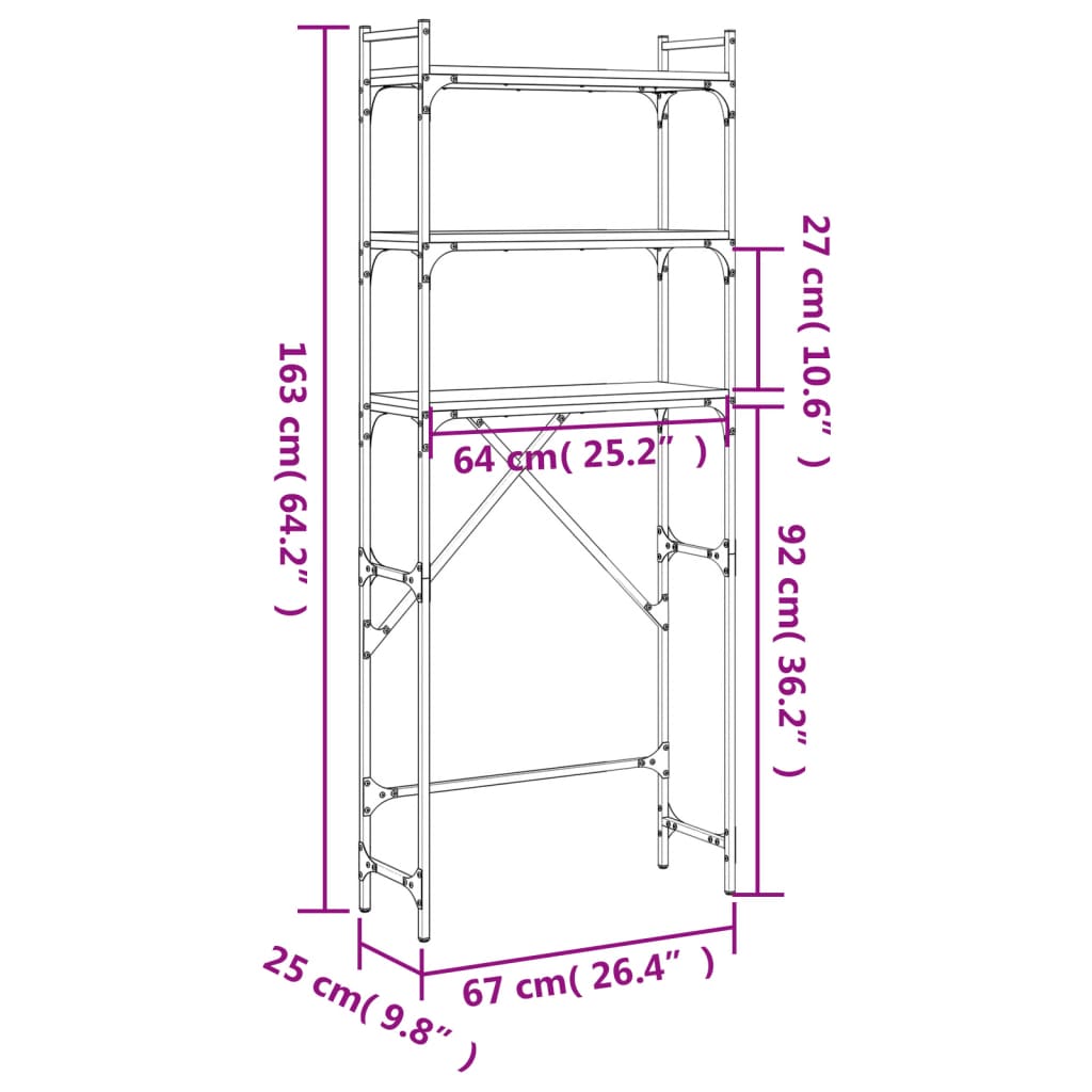 Dulap masina de spalat, stejar sonoma, 67x25x163 cm lemn — imaginea 11