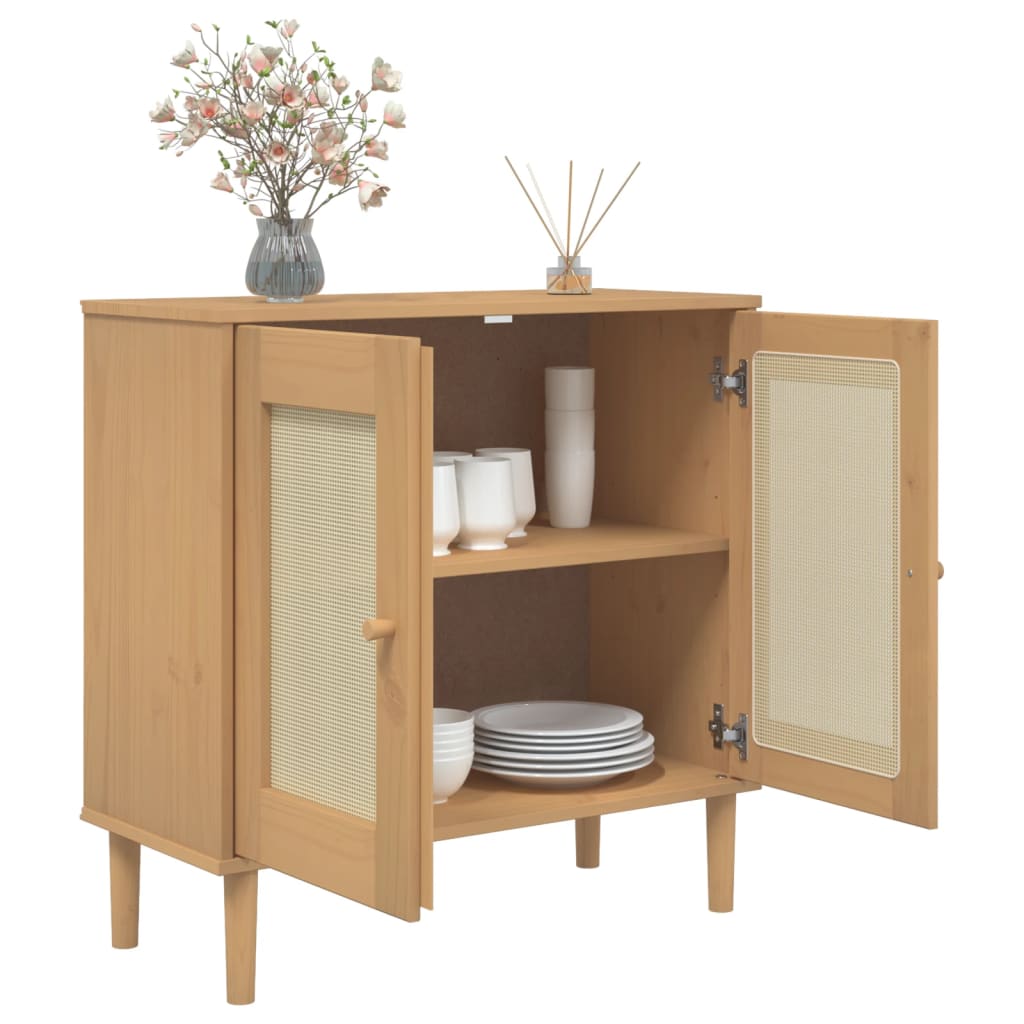Servanta SENJA, aspect ratan maro, 80x35x80 cm, lemn masiv pin — imaginea 4