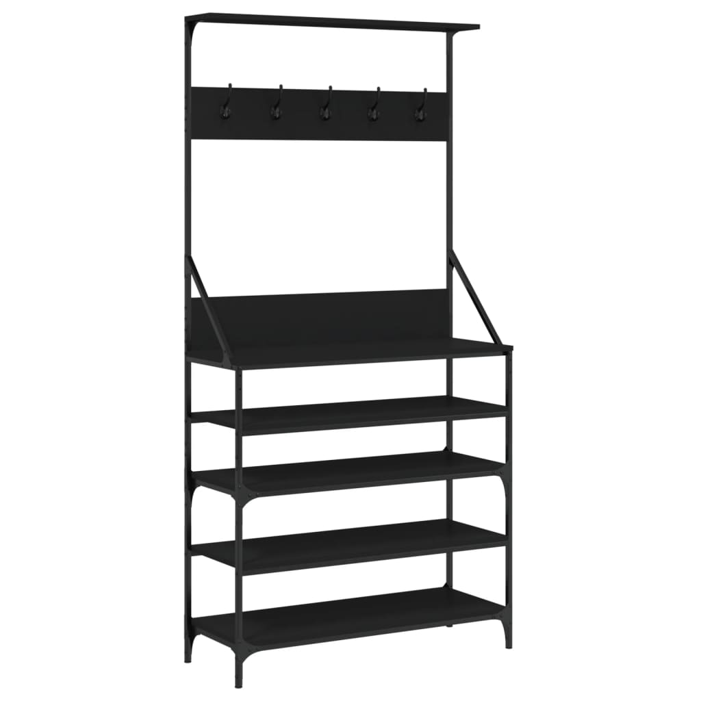 Suport de haine cu raft de pantofi, negru, 90x34x184 cm