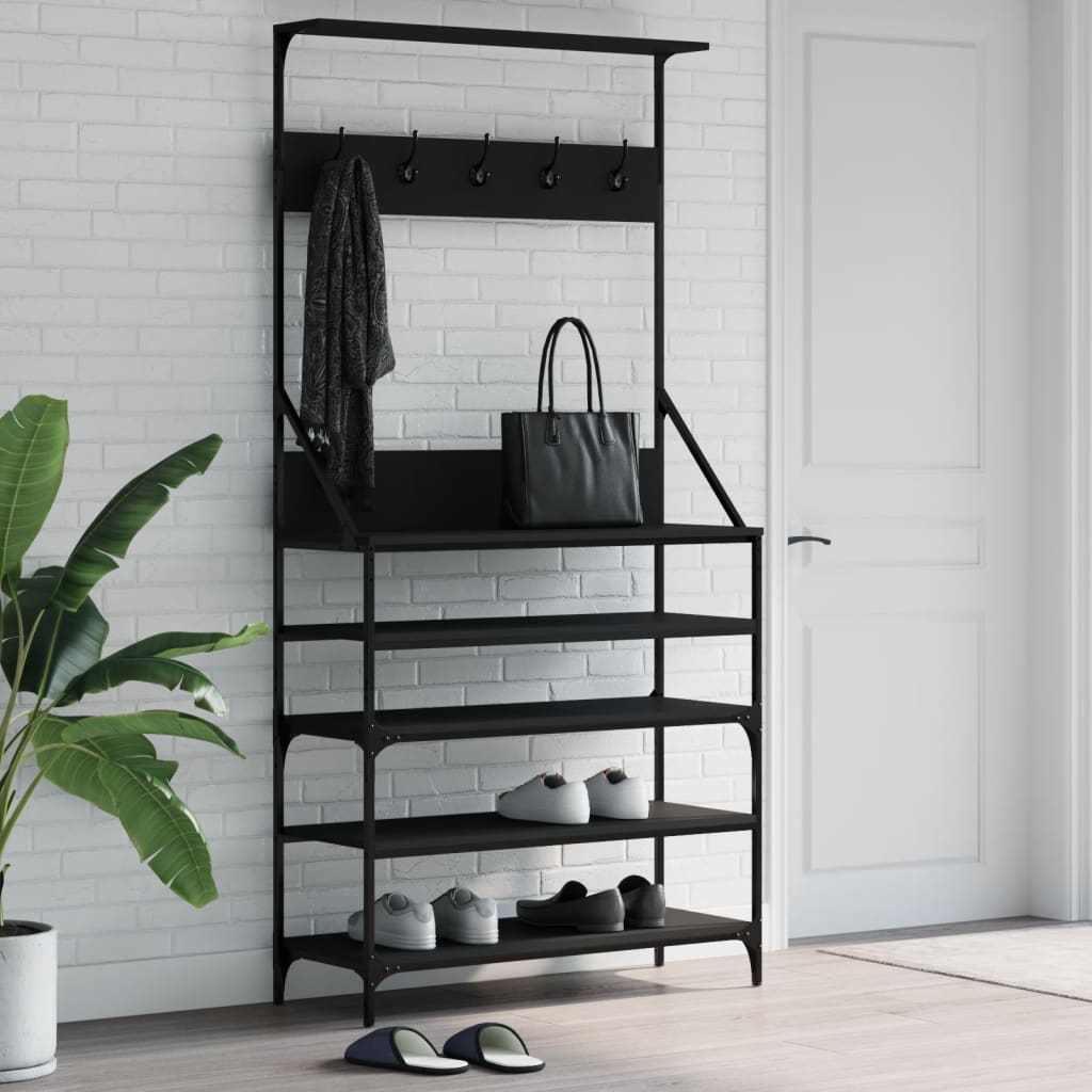 Suport de haine cu raft de pantofi, negru, 90x34x184 cm — imaginea 2