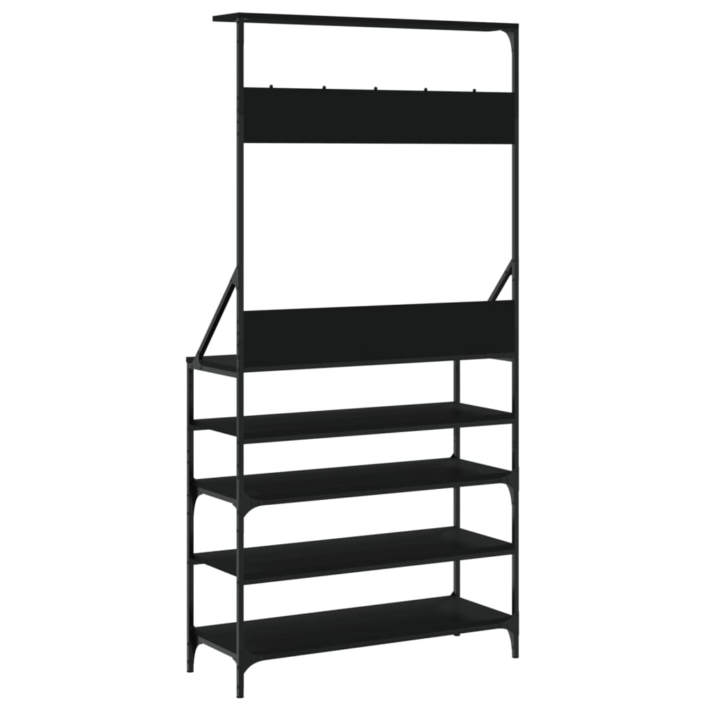 Suport de haine cu raft de pantofi, negru, 90x34x184 cm — imaginea 6