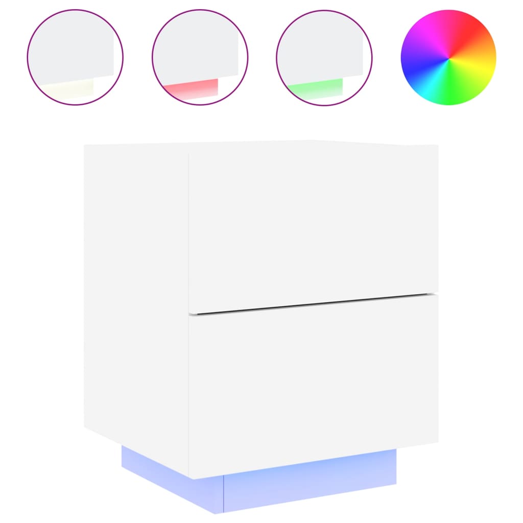 Noptiera cu lumini LED, alb, lemn prelucrat