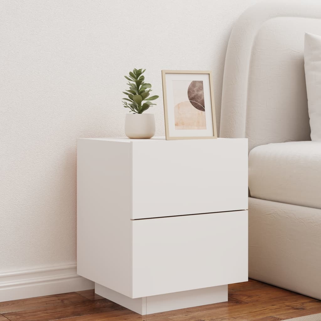 Noptiera cu lumini LED, alb, lemn prelucrat — imaginea 4