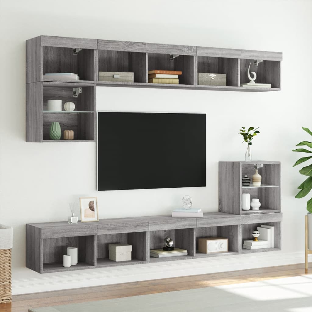 Comoda TV cu lumini LED, gri sonoma, 80x30x30 cm — imaginea 4