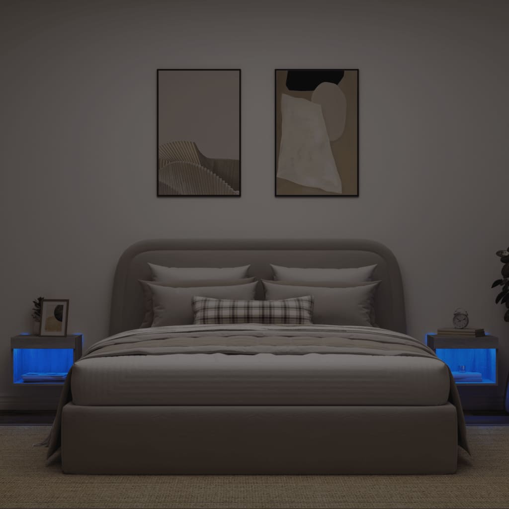 Noptiere cu lumini LED montate pe perete, 2 buc., gri sonoma — imaginea 4