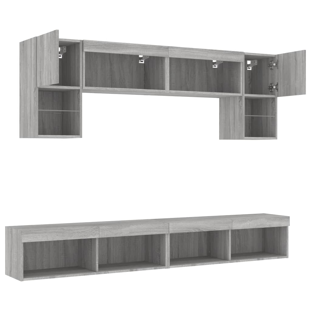 Unitati de perete TV cu LED-uri, 6 piese, gri sonoma, lemn — imaginea 6
