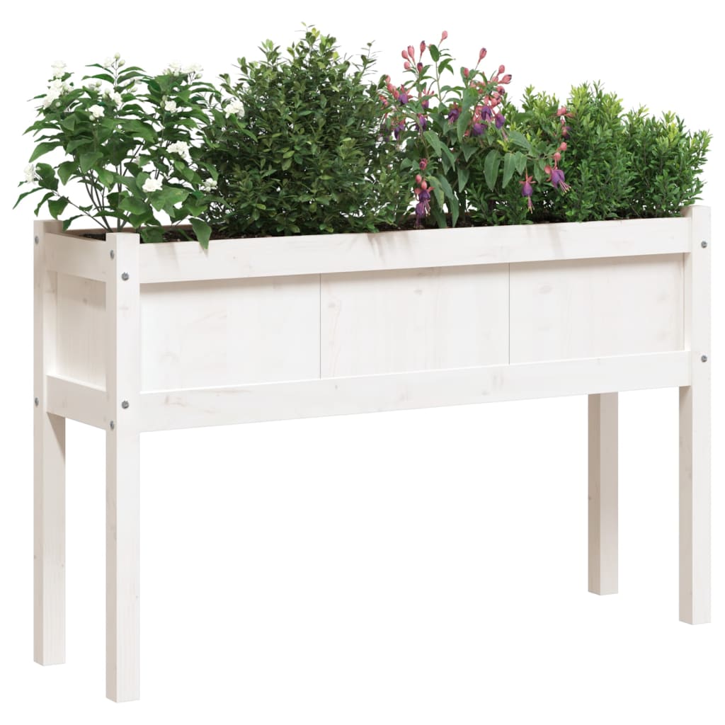 Jardinier de gradina cu picioare, alb, 110x31x70 cm, lemn masiv — imaginea 4