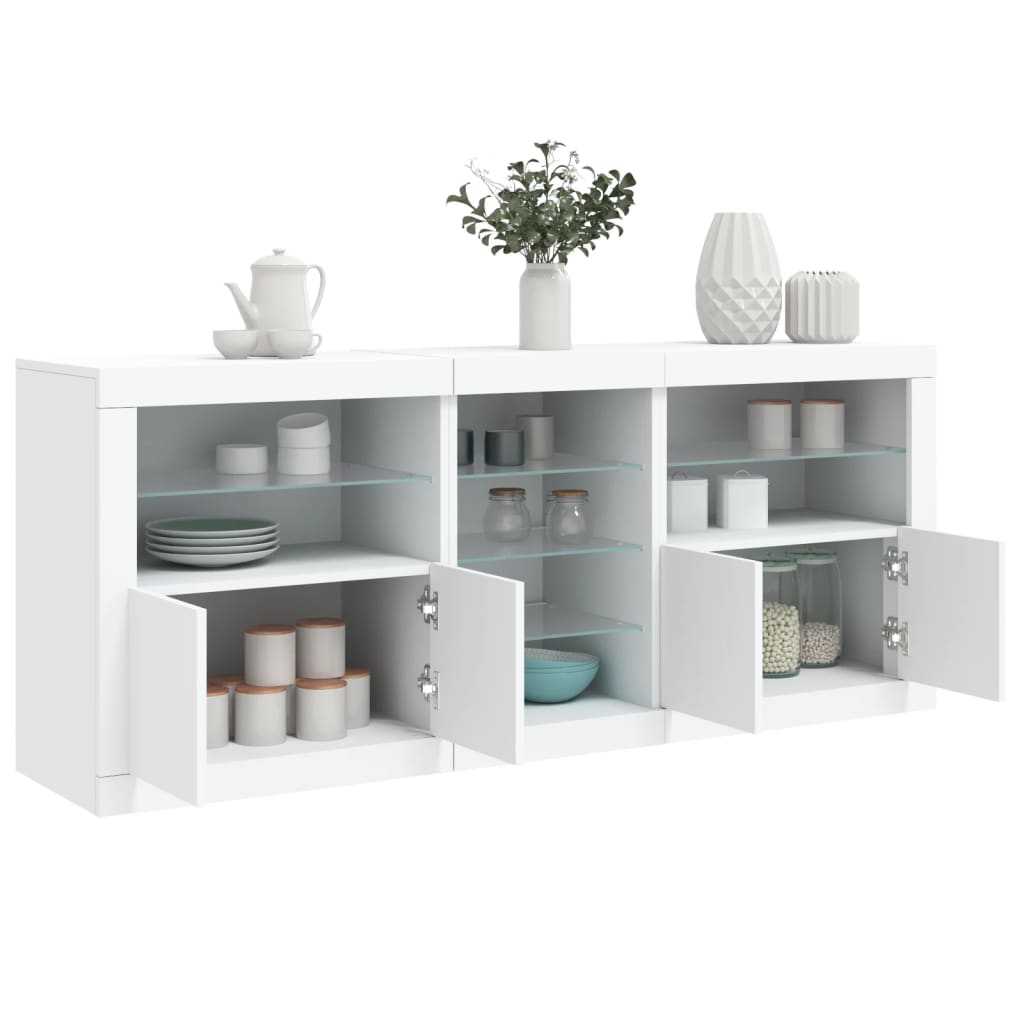 Servanta cu lumini LED, alb, 162x37x67 cm — imaginea 2