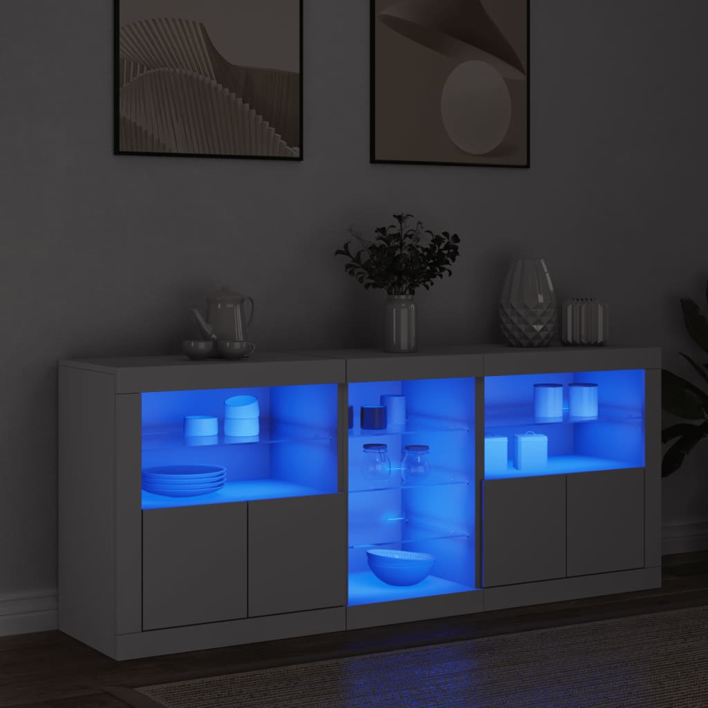 Servanta cu lumini LED, alb, 162x37x67 cm — imaginea 3
