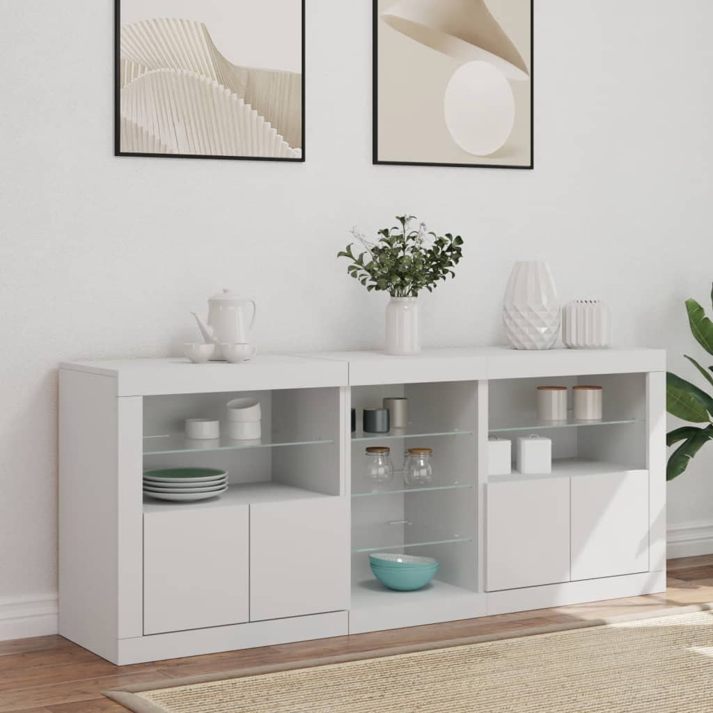 Servanta cu lumini LED, alb, 162x37x67 cm — imaginea 4