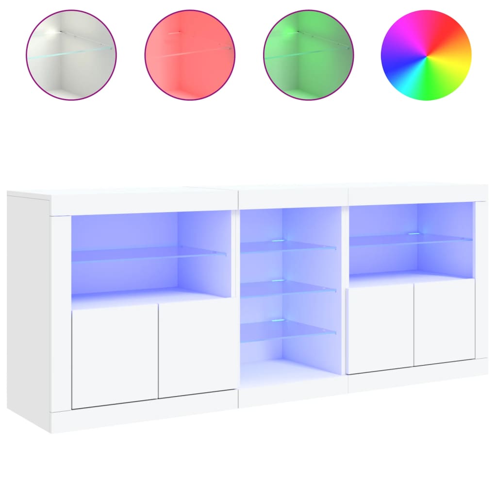 Servanta cu lumini LED, alb, 162x37x67 cm — imaginea 5