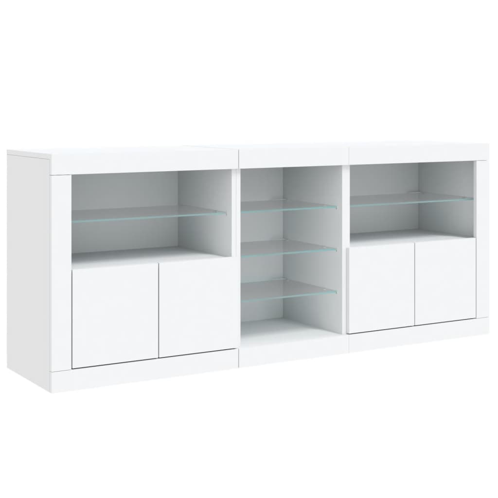Servanta cu lumini LED, alb, 162x37x67 cm — imaginea 6