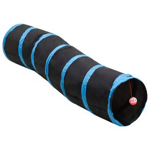 Tunel pentru pisici in forma S, negru/albastru 122 cm poliester