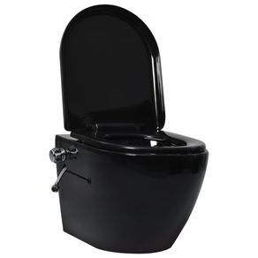 vas wc cu bideu incorporat brico depot Vas WC suspendat fara rama cu functie de bideu, negru, ceramica