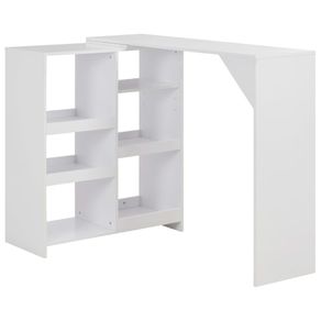 Furniture Masa de bar cu raft mobil, alb, 138x39x110 cm