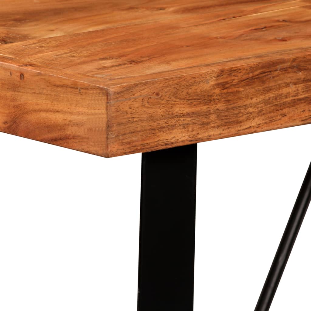 Set mobilier bar, 5 piese, lemn masiv acacia si piele naturala — imaginea 4