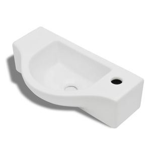Chiuveta de baie din ceramica, gaura pentru robinet si preaplin, alb