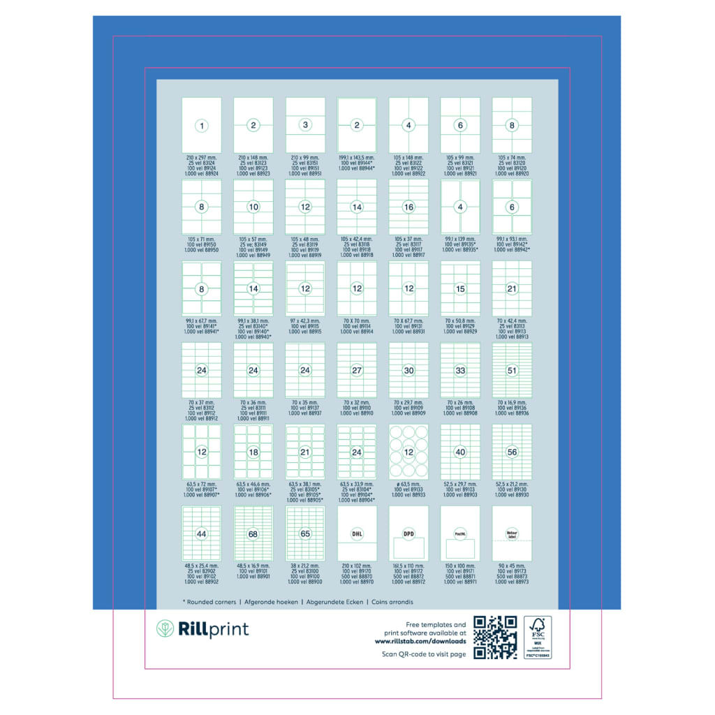 rillprint Etichete autocolante, alb