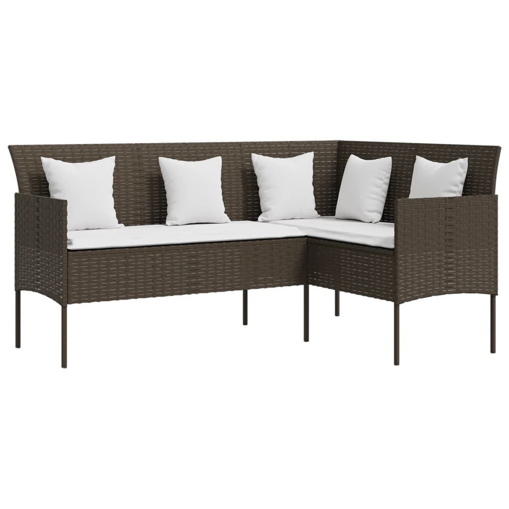 Set canapele de gradina, forma L, cu perne, maro, poliratan