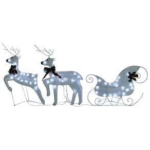 Lawn Ornaments & Garden Sculptures Decor de Craciun cu reni si sanie, 60 LED-uri, alb, exterior