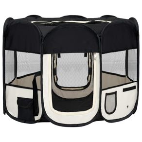 Animals & Pet Supplies Tarc de caini pliabil cu sac de transport, negru, 90x90x58 cm