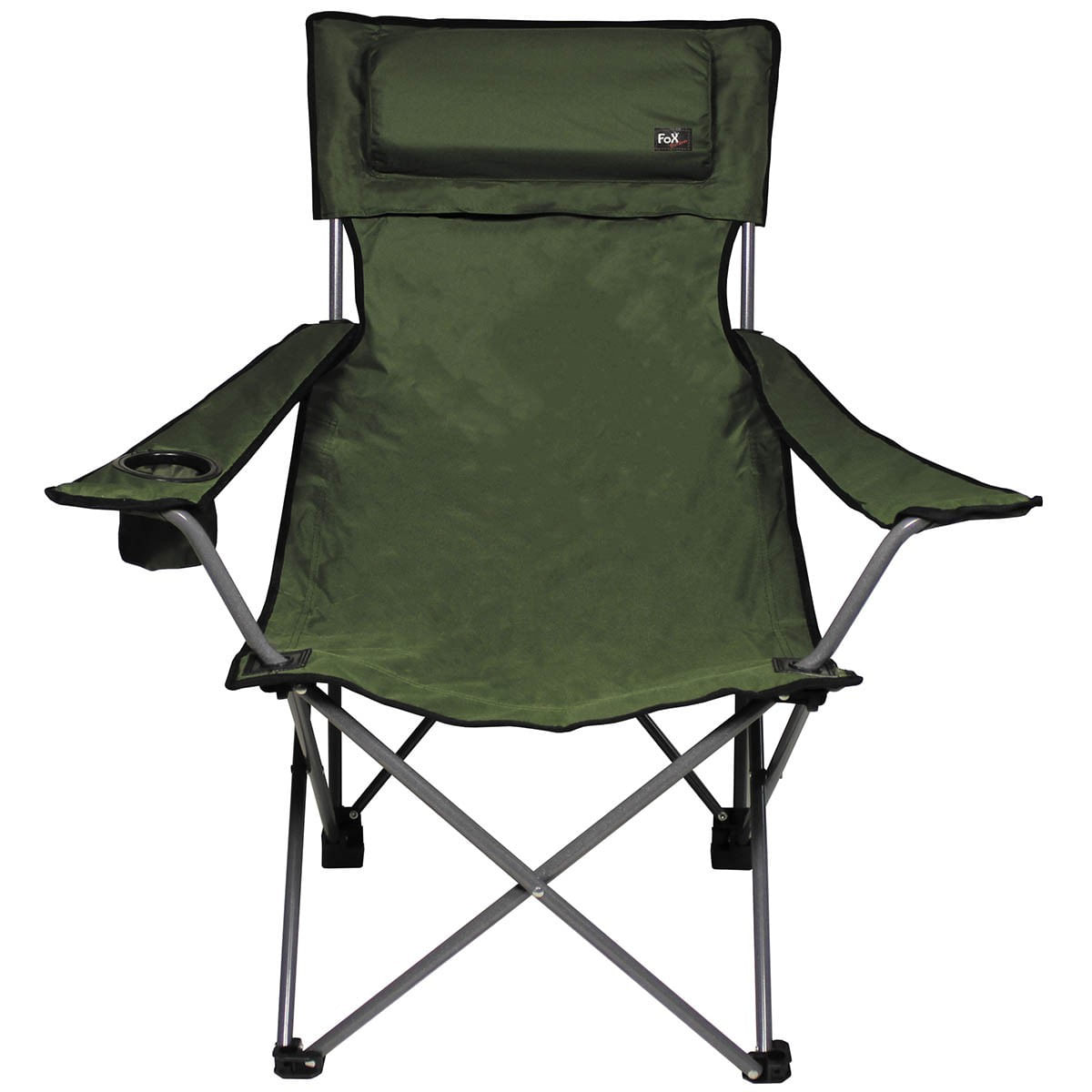 Scaun pliabil camping Fox Outdoor Deluxe, cordura, olive, perna inclusa, max 150 Kg, cu husa