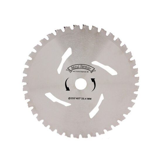 Disc circular vidia pentru motocoasa/trimmer, Micul Fermier, taiere arbusti, 255 x 25.4 mm, 40 dinti
