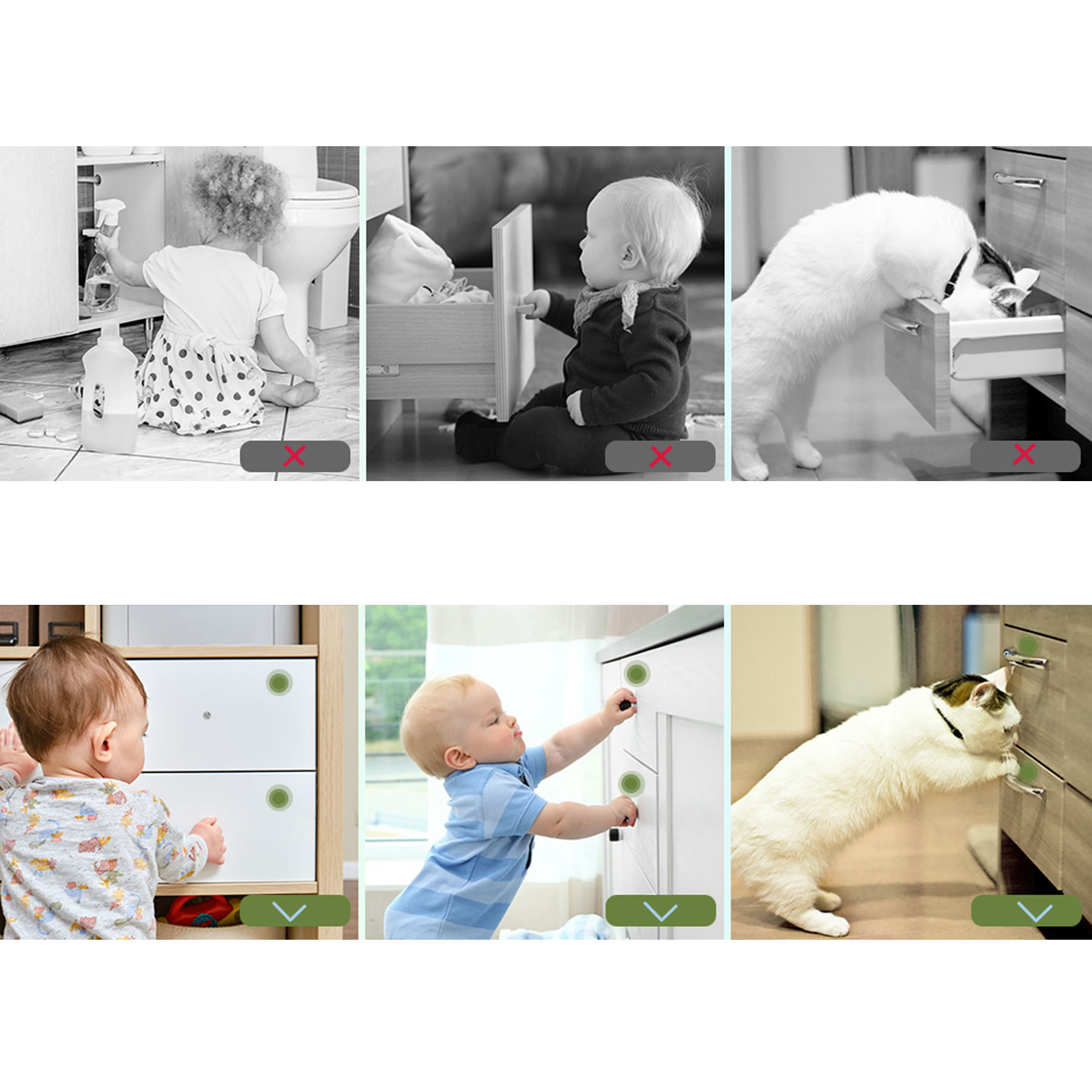 Set 4 protectii magnetice pentru usi de dulapuri si sertare, SIPO Baby Safety