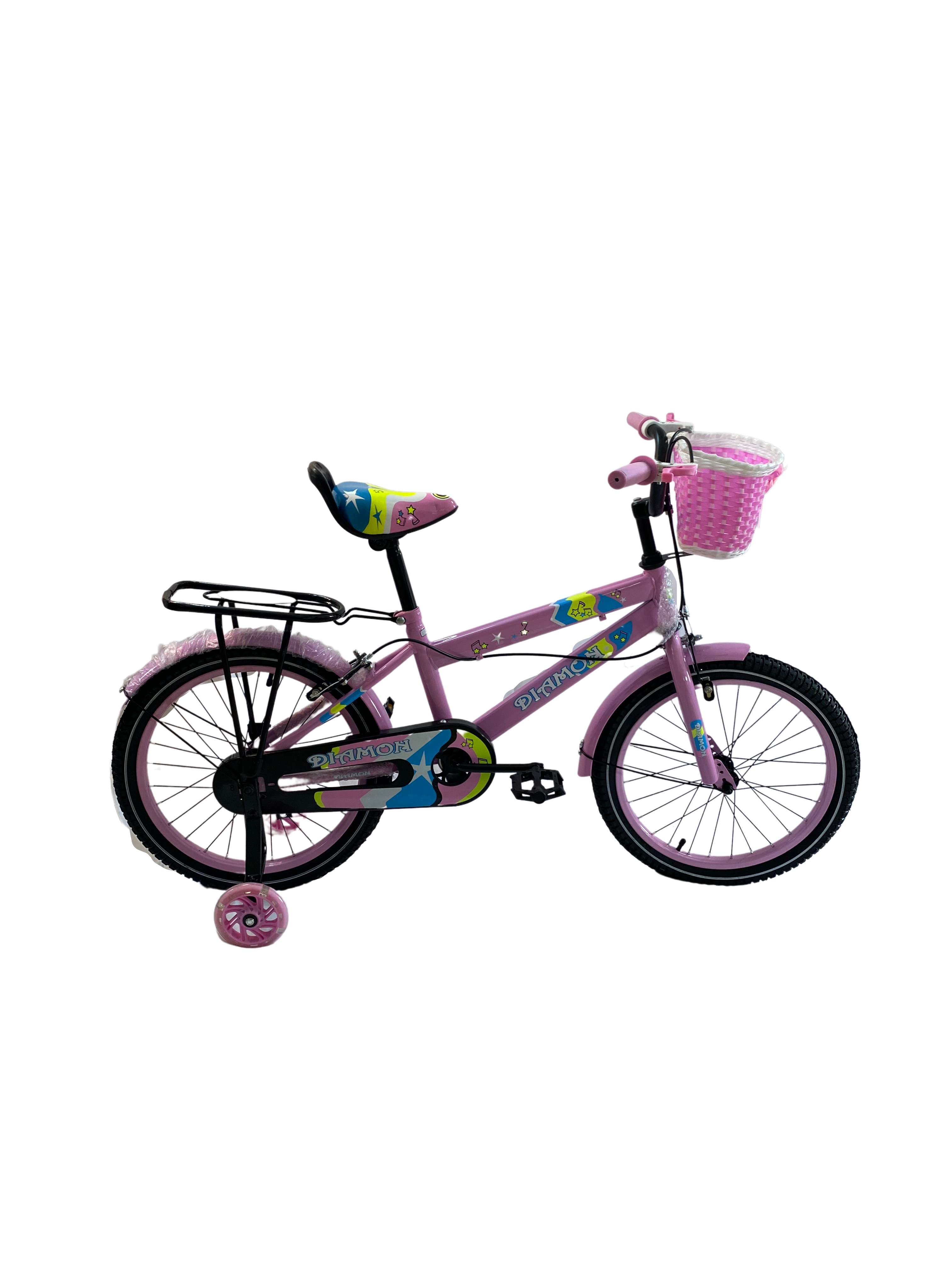 Bicicleta Go Kart 18inch Diamon, pentru copii cu varsta 5- 9 ani,cu cos jucarii , roti ajutatoare Silicon,culoare roz