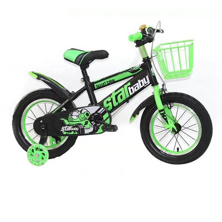 Bicicleta Go kart Star 16 inch , pentru copii 4-6 ani, roti ajutatoare ,aparatoare si cos pentru jucarii, verde