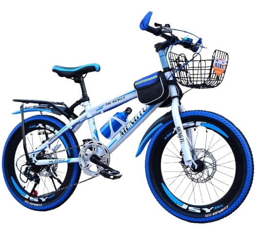 Bicicleta Go Kart Super Sport 20 inch 6 viteze, frana disc, intre 5-9 ani, cu borseta,bidon apa, alb cu albastru