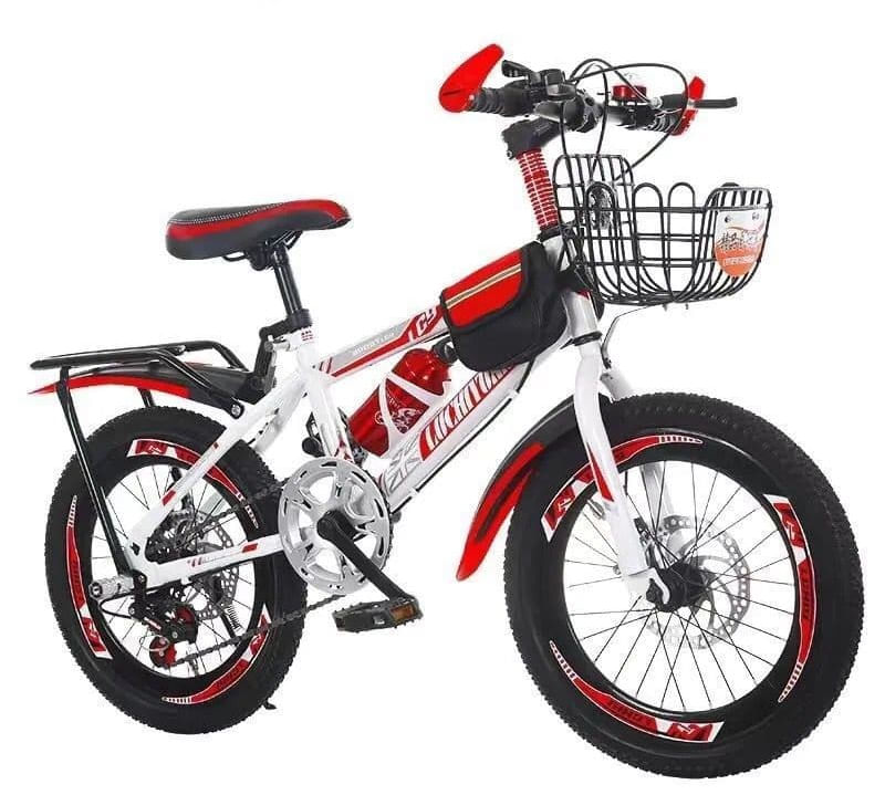 Bicicleta Go Kart Super Sport 20 inch 6 viteze, frana disc ,pentru copii 5-9 ani, cu borseta,bidon apa , alb cu rosu