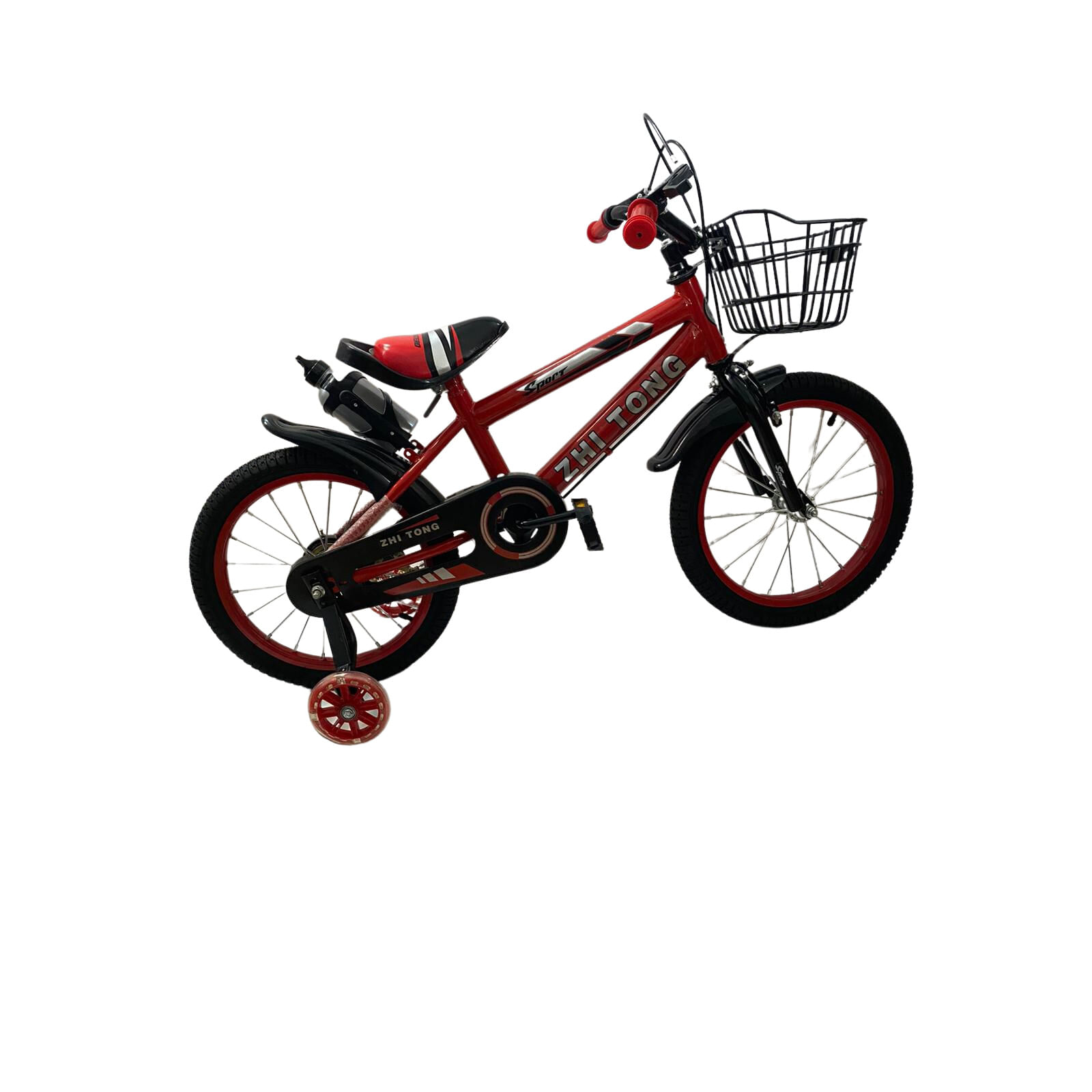 Bicicleta GooKart Sport rosie 16 inch , 4-7 ani, roti ajutatoare silicon, aparatoare si cos ,suport si bidon de ,sonerie - 1 | YEO