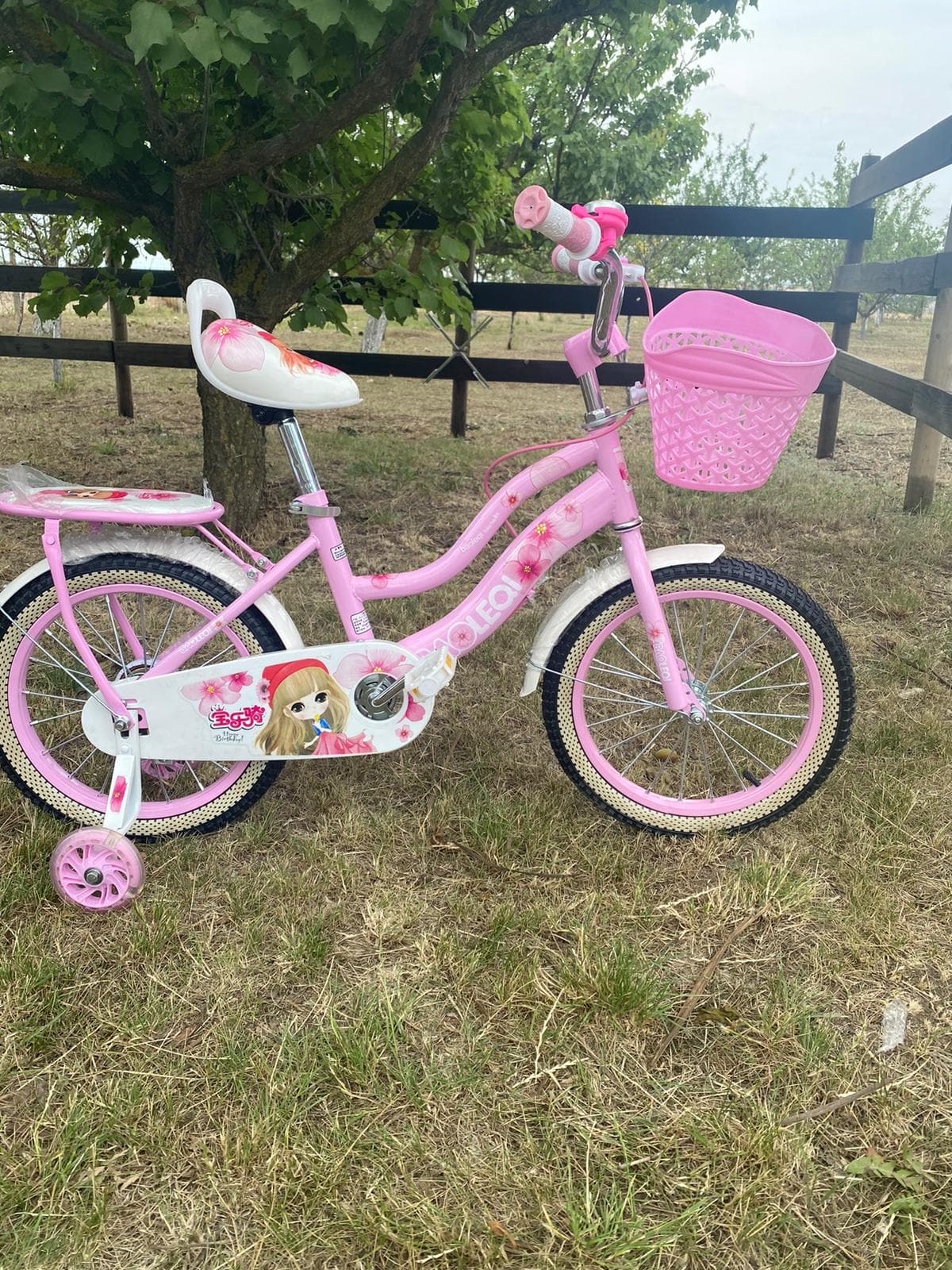 Bicicleta Go Kart Mara 12 inch , 2-4 ani,aparatoare noroi,sonerie,portbagaj si cos pentru jucarii, alb cu roz - 4 | YEO